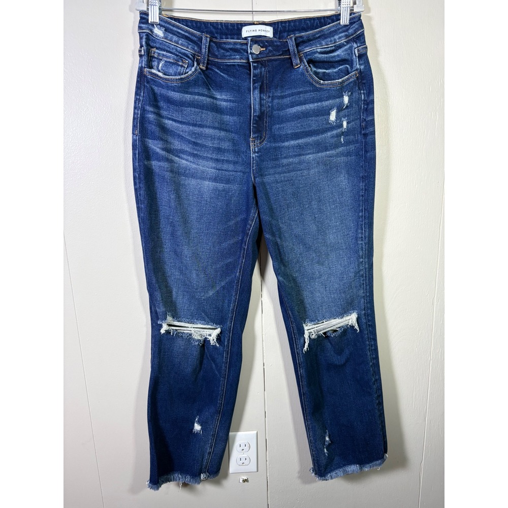 Flying Monkey Distressed High Rise Straight Leg Crop Jeans Blue Size 32 Edgy